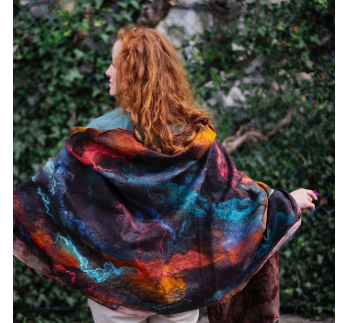 Copper & Deep Ocean Nuno Felted Shawl