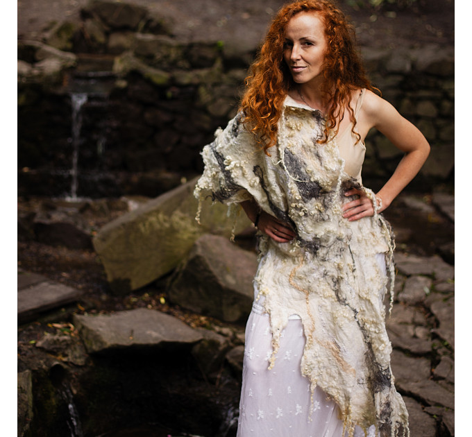 Raw Edge Ivory Nuno Felted Shawl