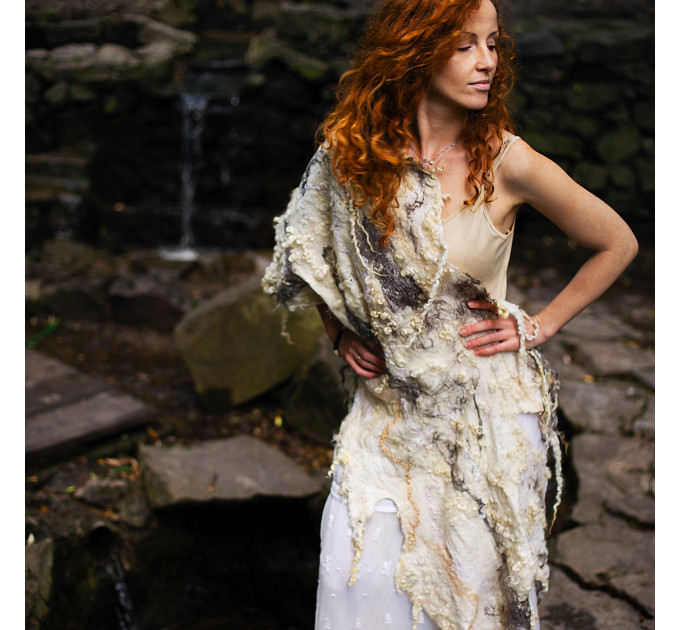 Raw Edge Ivory Nuno Felted Shawl