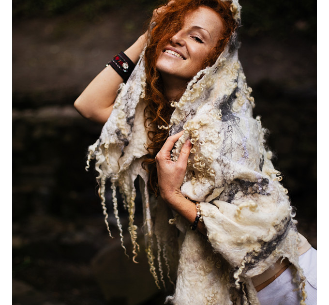 Raw Edge Ivory Nuno Felted Shawl