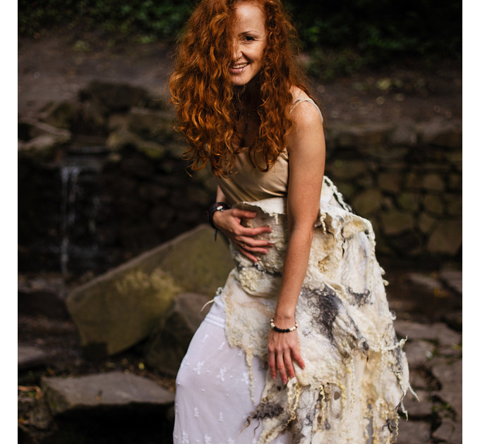 Raw Edge Ivory Nuno Felted Shawl