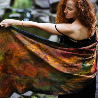 Rust on Black Nuno Felted Shawl