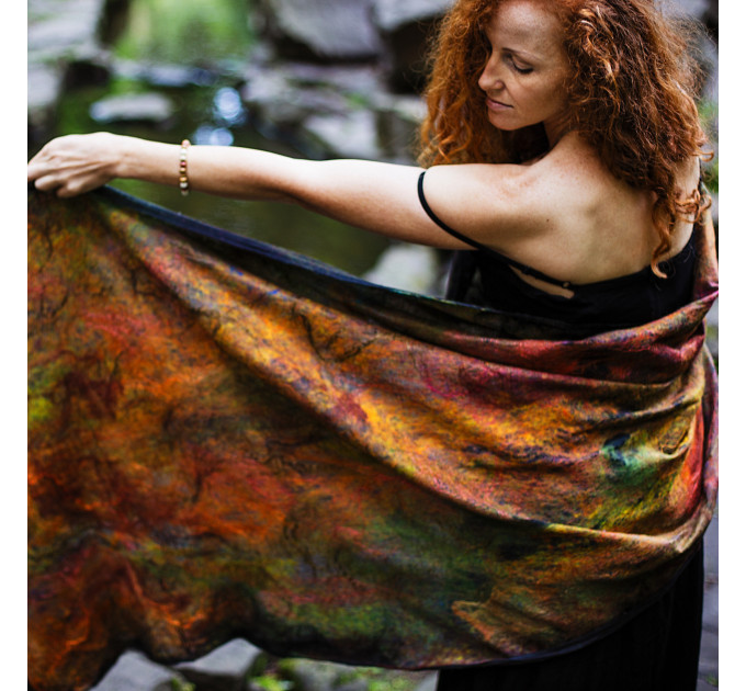Rust on Black Nuno Felted Shawl