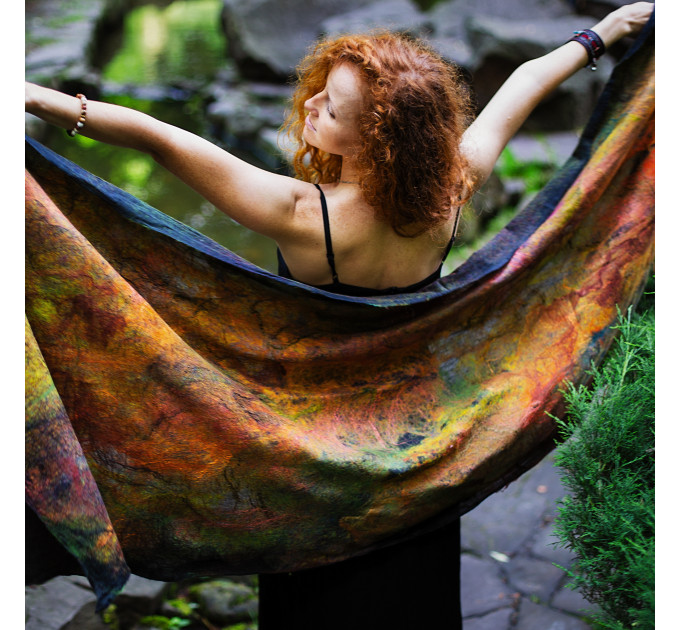 Rust on Black Nuno Felted Shawl