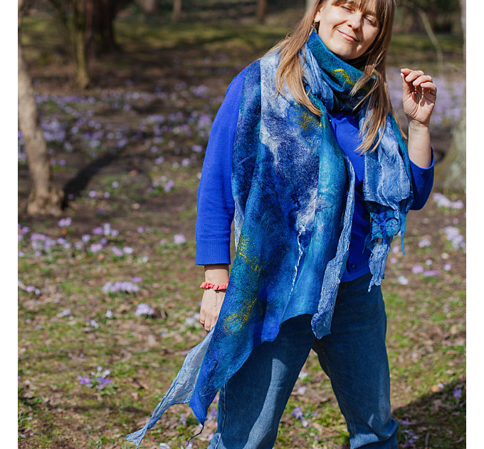 Turquoise Nuno Felted Shawl