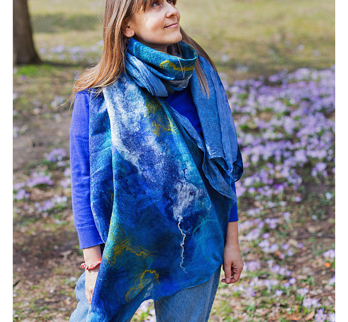 Turquoise Nuno Felted Shawl