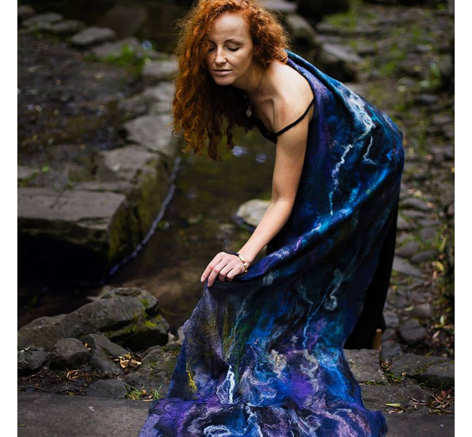 Twilight Blue Nuno Felted Shawl