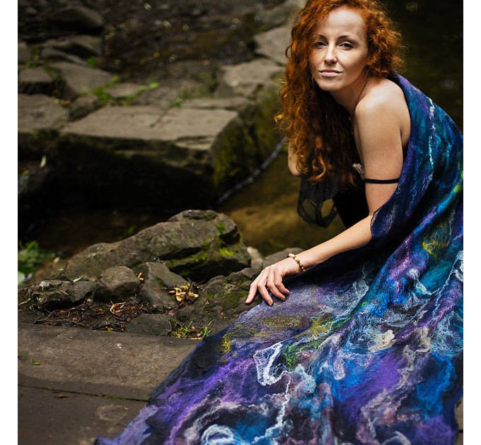 Twilight Blue Nuno Felted Shawl