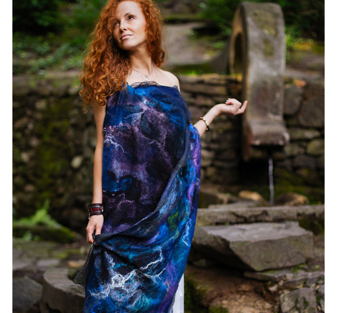 Twilight Blue Nuno Felted Shawl