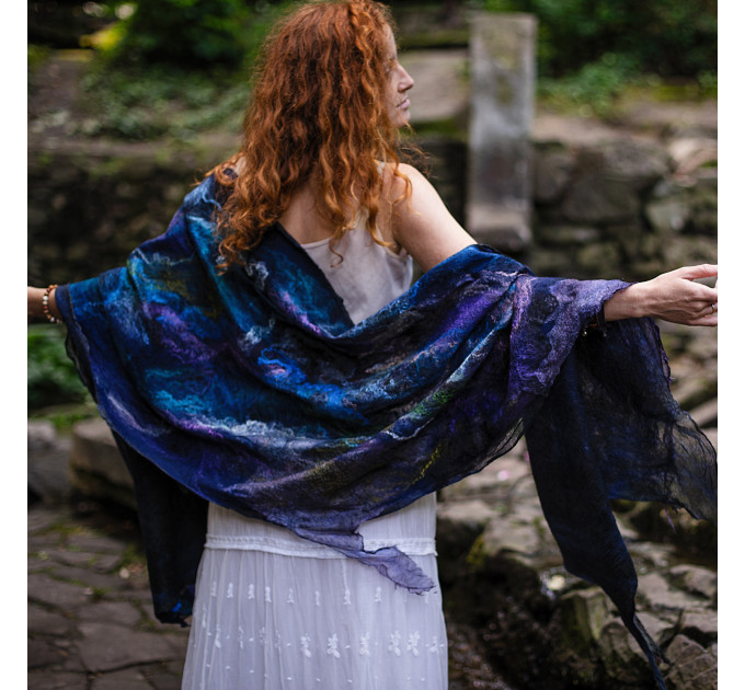 Twilight Blue Nuno Felted Shawl