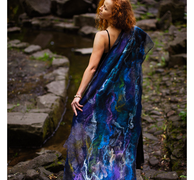 Twilight Blue Nuno Felted Shawl