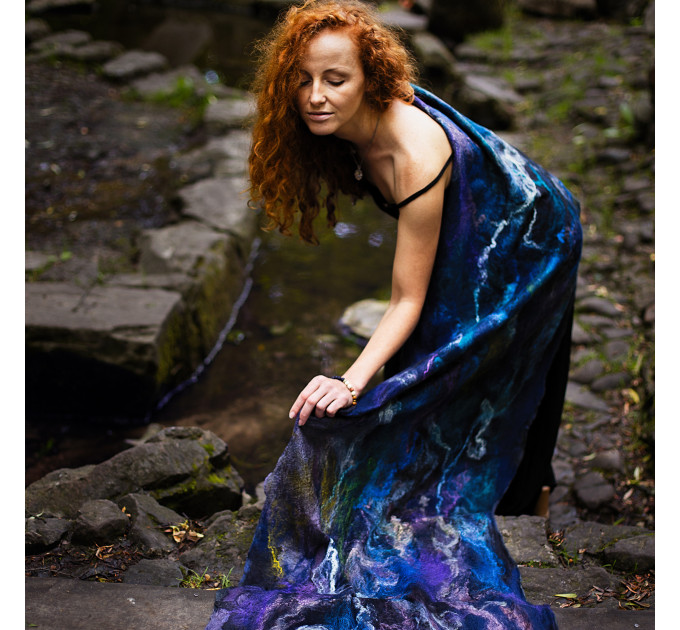 Twilight Blue Nuno Felted Shawl