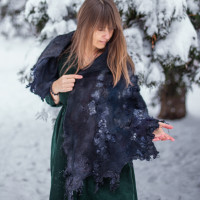 Winter Night Nuno Felted Shawl