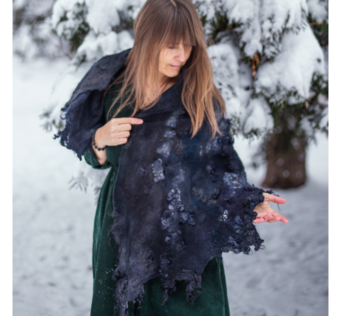 Winter Night Nuno Felted Shawl